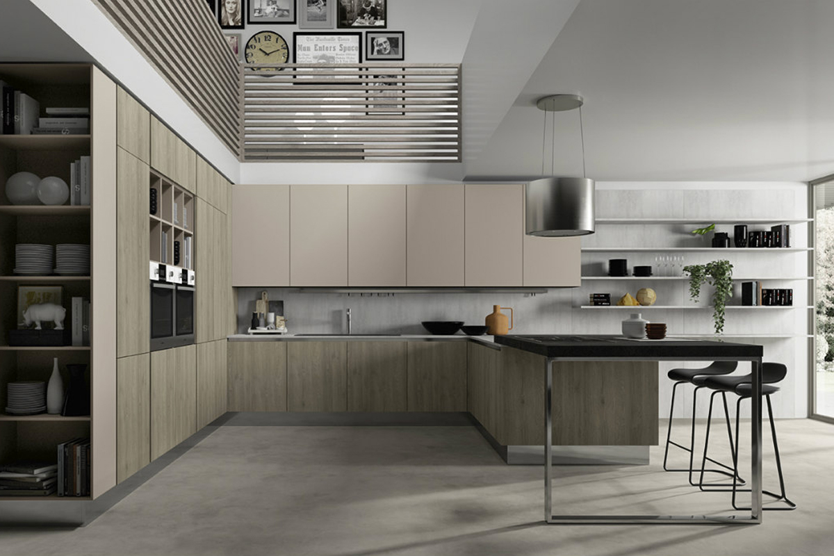 Cucina moderna con penisola e piano snack in pietra / casastore salerno Cucine moderne ad angolo con isola
