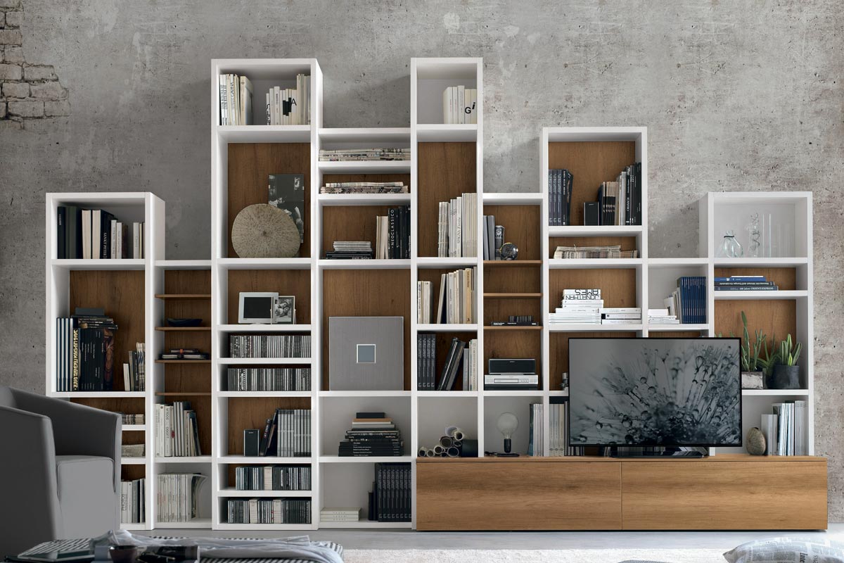 Libreria a037 moderna con scaffali modulari casa store for Libreria soggiorno design