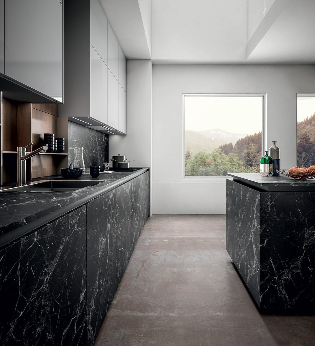 Cucina Moderna Con Isola Basi E Top In Pietra Effetto Marmo Cucine Salerno