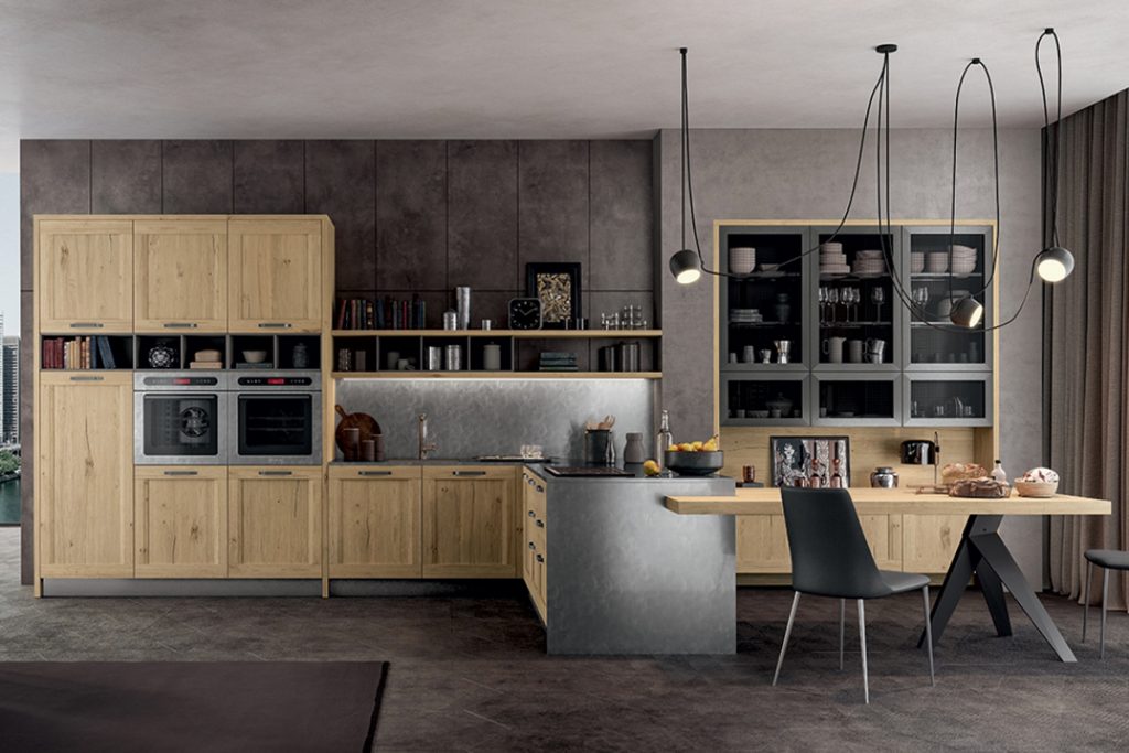 Cucina Stile Industrial Chic Con Penisola E Tavolo Integrato Casastore