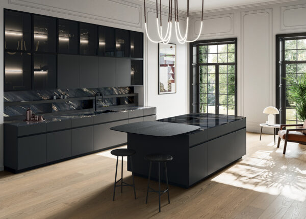 Glass 2.0 versione Fusion 04: cucina moderna dal design total black. CasaStore è rivenditore autorizzato Arredo3 a Salerno