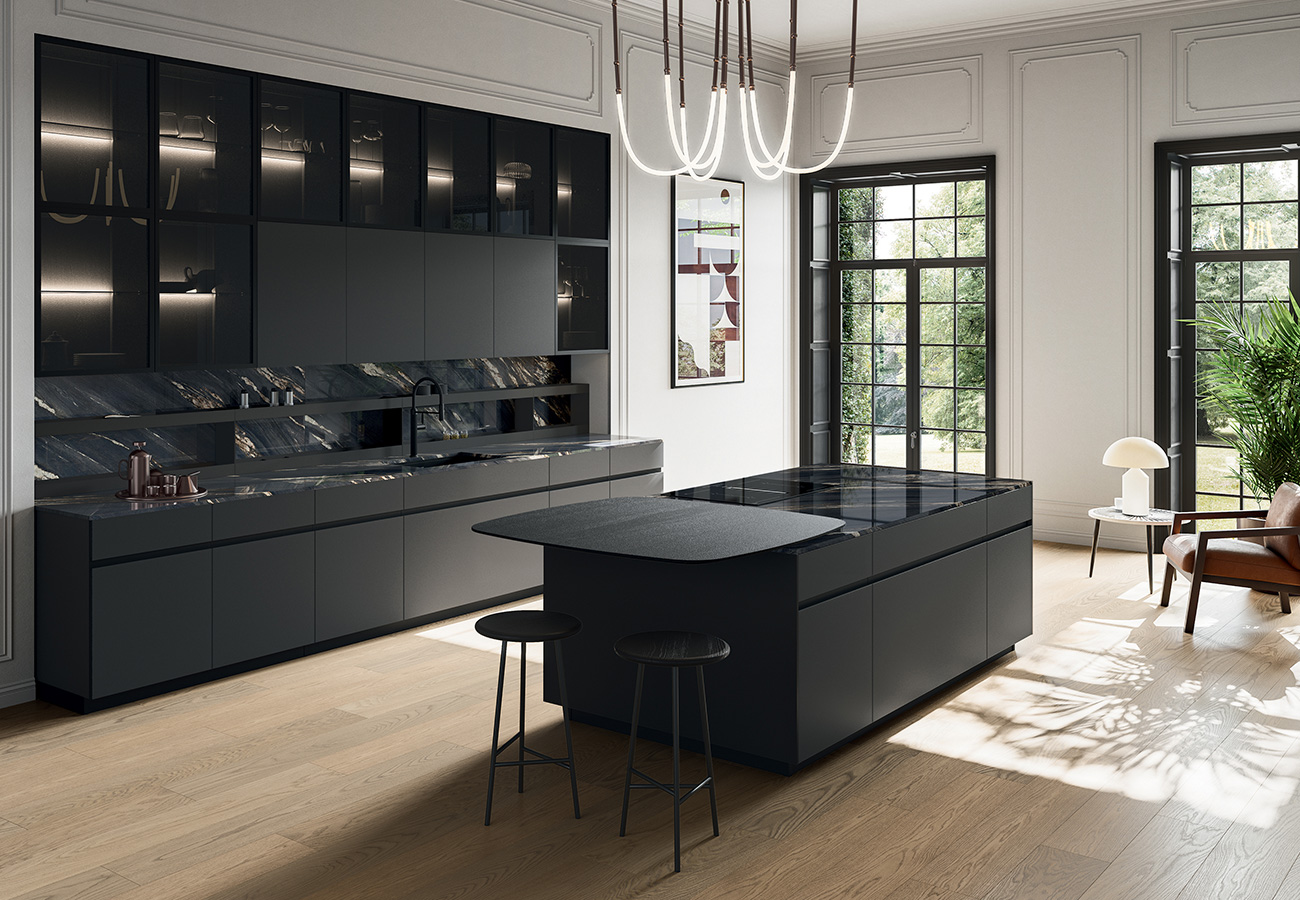 Cucina-Glass2.0-4-Fusion-Arredo3-Salerno-CasaStore-arredamenti1 Glass 2.0 versione Fusion 04: cucina moderna dal design total black. CasaStore è rivenditore autorizzato Arredo3 a Salerno