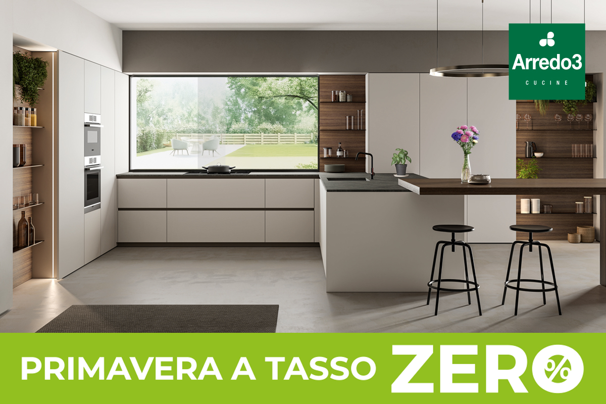 Acquisto Cucina con finanziamento a Tasso Zero. Casastore Arredamenti rivenditore cucine Arredo3 Salerno e Provincia (Campania). Promozione valida dal 21/03/25 al 21/06/25.