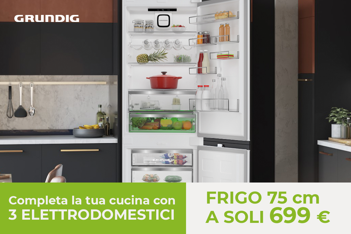 Promo Grundig - Acquista una cucina CasaStore e con 3 elettrodomestici Grundig potrai acquistare il frigorifero da 75 cm ad un prezzo speciale.
